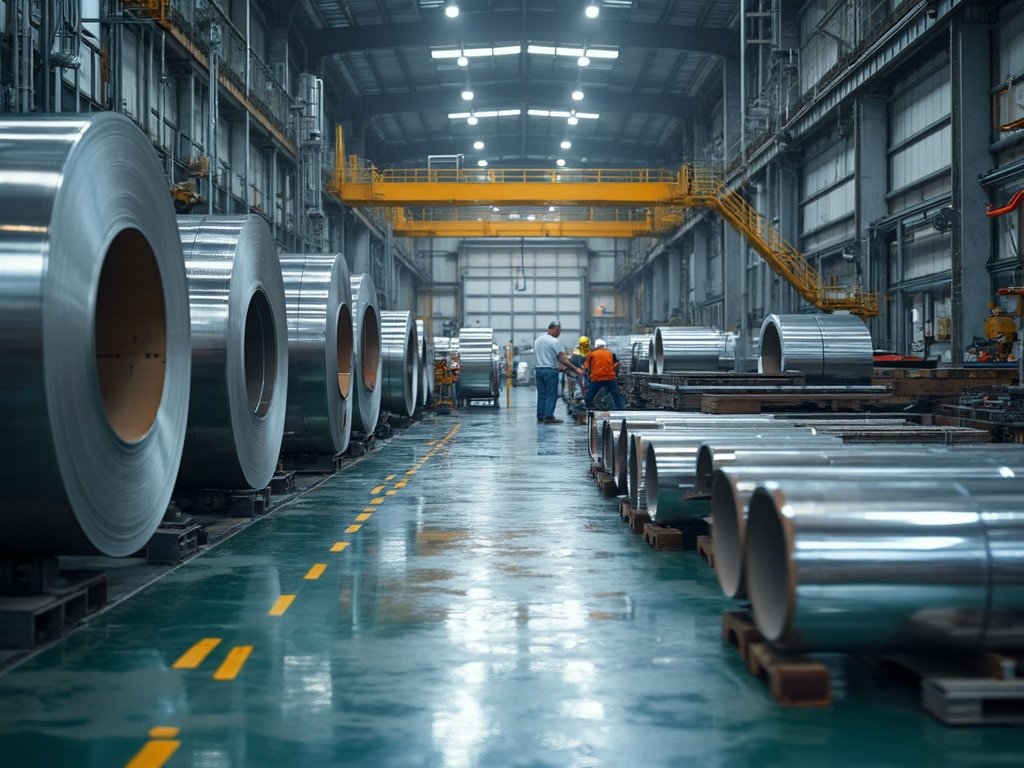 Stainless steel sheets and tubes on industrial worktable