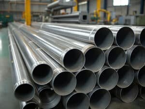 stainless steel components in warehouse, organized shelves, industrial supplies