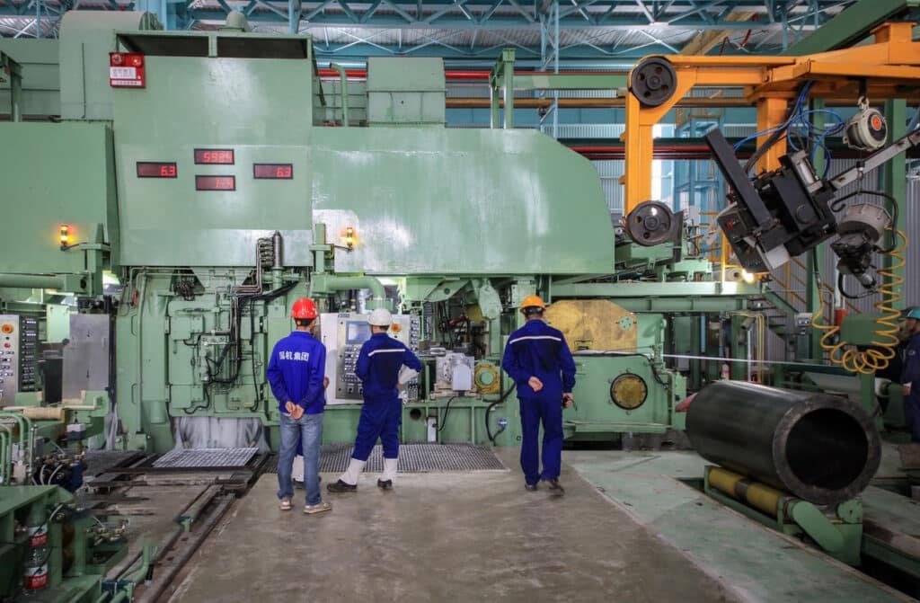 Steel coil in production line, automated manufacturing equipment