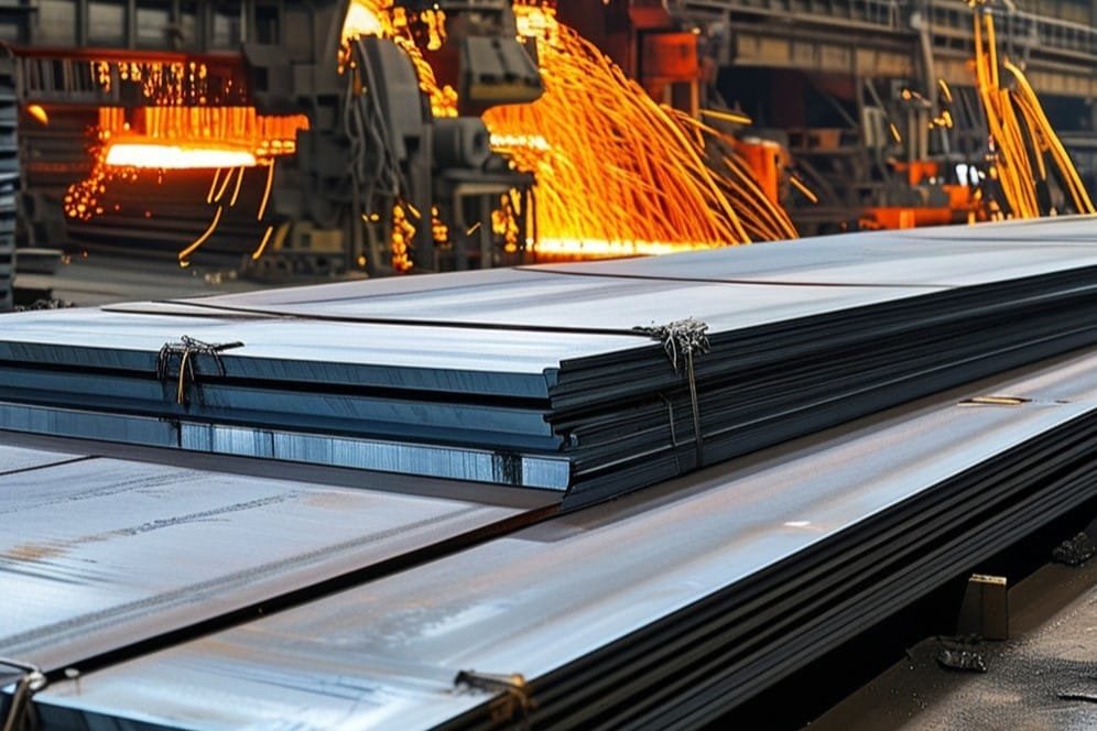 Steel plates at high temperatures, industrial rolling line