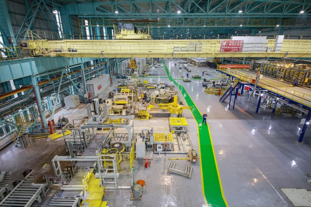 Industrial tower structure, steel processing facility interior