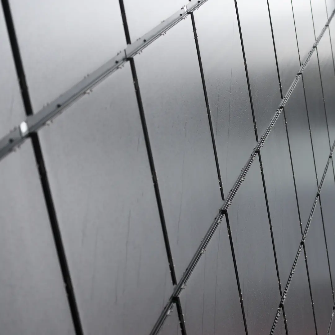 Close-up view of sleek stainless steel panels showcasing industrial design